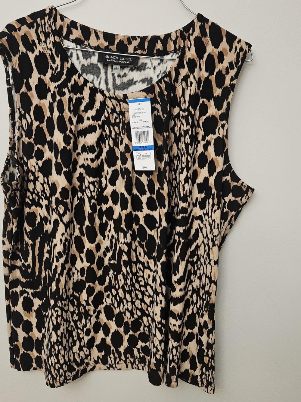 Black Label by Evan Picone Leopard Print Sleeveless Top - Black & Tan